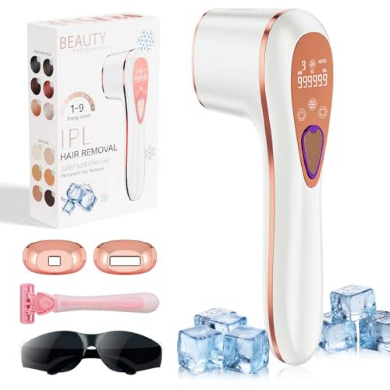 ofottofo IPL Epilatore Luce Pulsata con Funzione Ghiaccio, 3-in-1 HR/SC/RA Epilatore Laser, 9 Livelli di Energia Regolabile Silk Epil Luce Pulsata per Donna Uomo Corpo Viso Bikini
